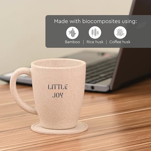Image of Eha Earth Friendly Customised Coffee Mug, Coaster with Bag 300 ml, Set of 1 | Made with Rice Husk Biocomposite | Personalized Gifts for Friends and Family | Sand Castle