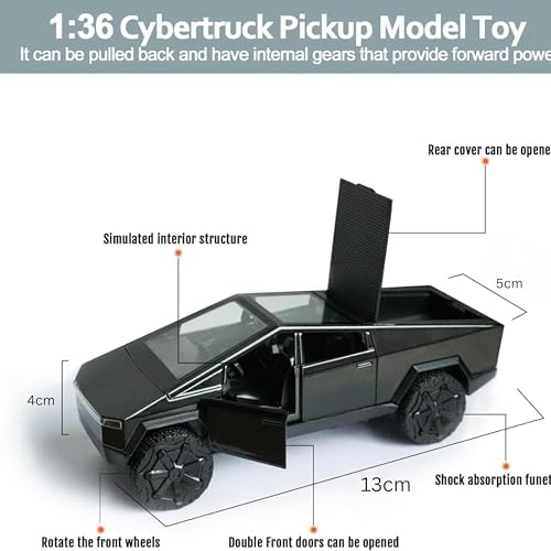 Image of Tesla Cyber Truck Model Car | Exclusive Alloy Metal Pull Back Action | Openable Doors & Light, Music Toy Car for Kids | Best Gifts Toys Boys & Collectors (Tesla CyberTruck 1:36)