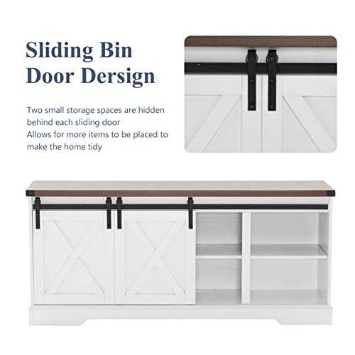 Squireewo Farmhouse Buffet Cabinet Sideboard With Sliding Barn Doors, Rustic Coffee Bar Cabinet Server With Storage And Adjustable Shelves, Cupboard Table For Kitchen Dining Room Living Room, White #TOP5