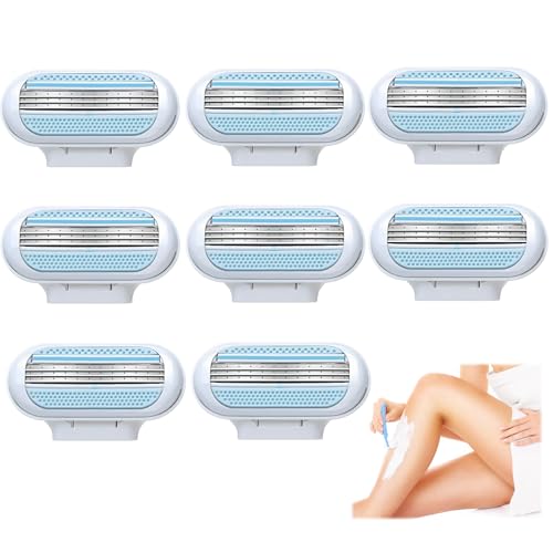 8Pcs Replacement Razor Blades for Gillette Venus 3-Layer Ultra-Smooth Women’s Razor Refills Easy to Replace Effortless Glide for Body Skin Bathroom Summer Beach Parties Dress Travel Gifts, Blue