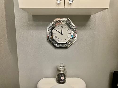 Xihacty SILVER Wall Clock, Octagon Mirror Glass Clock thumb #2