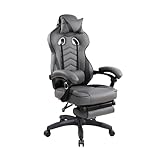 Techni Mobili Executive Office or Gaming Chair with Footrest, Padded PU Leather Office Chair with 150-Degree Recline, Lumbar Support & Headrest Pillow, Grey