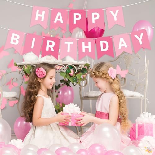 Image of Hooqict Happy Birthday Banner Pink Birthday Decorations for Girls Women Baby 1st 2nd 3rd 21th 30th Pink Party Banner Garland Sign Party Supplies Wall Porch Door Hanging Decor