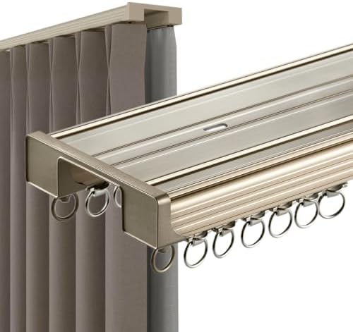Heavy Duty Aluminum Double Track Curtain Rod Set - Adjustable 180-430cm, 400cm Length, Champagne Finish, Ideal for Bedroom, Living Room, Hospital, Easy Ceiling/Walls Installation