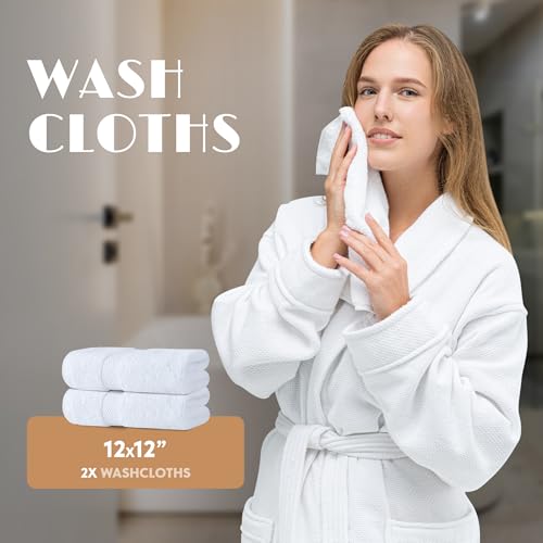 White Bath Towel Set of 6 - 100% Cotton Highly Absorbent Towels for Bathroom, 2 Luxury Bath Towels 650GSM, 2 Hand Towels, 2 Washcloths - Image 7