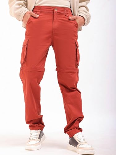 Image of The Indian Garage Co Men Relaxed Fit Solid Mid-Rise Cargos