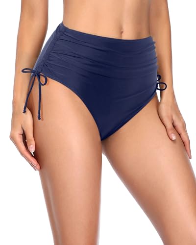 Image of Holipick Women's High Waisted Bikini Bottom | Tummy Control Ruched, Full Bum Coverage, Full Lining, Adjustable Drawstring Tie Side, Swimming, Beach