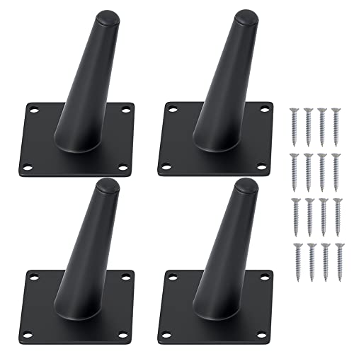 FIVEPEARS 4 PCS 4 Inch Heavy Duty Matte Black Metal Slant Angled Tapered Legs Set for Furniture, Mid...