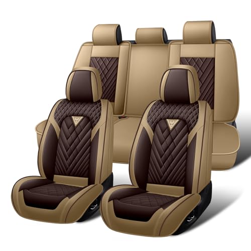 HESHS Car Seat Covers Full Set for Hummer H2 2003-2009 Waterproof Nappa Leather Car Seat Cover Full Coverage Car Seat Covers Sets(5 Seats/Brown Coffee)