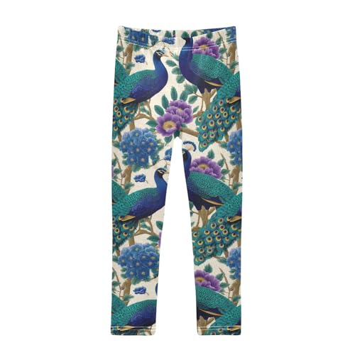 Girls Leggings Peacock Flower Tree Soft Toddler Leggings for Girls Kids Pants Size 4T-10T