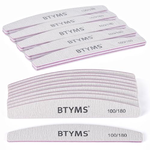 BTYMS 10 Pcs 100/180 Grit Nail Files - Double-Sided Emery Boards for Acrylic, Gel &amp; Natural Nails