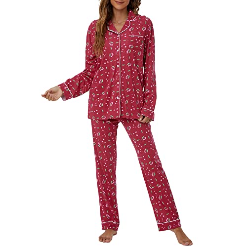 Image of Tugege Pajamas Set Long Sleeve Sleepwear Womens Button Down Nightwear Pj Sets