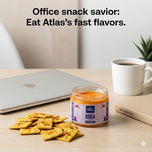 Image of Eat Atlas | Korean Cheesy Gochujang Dip (100g) + Baked Lavash Chips (85g) | Gourmet Low Calorie Snack Combo | Authentic, Ready to Eat Creamy Spread | No Preservatives | For Parties, Office, Travel