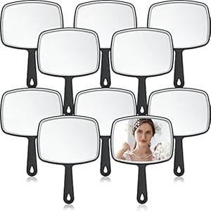 Qunclay 10 Pcs Large Hand Mirror Handheld Mirror with Handle Multi Purpose Barber Mirror with Distortion Free Reflection for Vanity Makeup Salon Travel Use (Black, 7.3” W x 10.3” L)