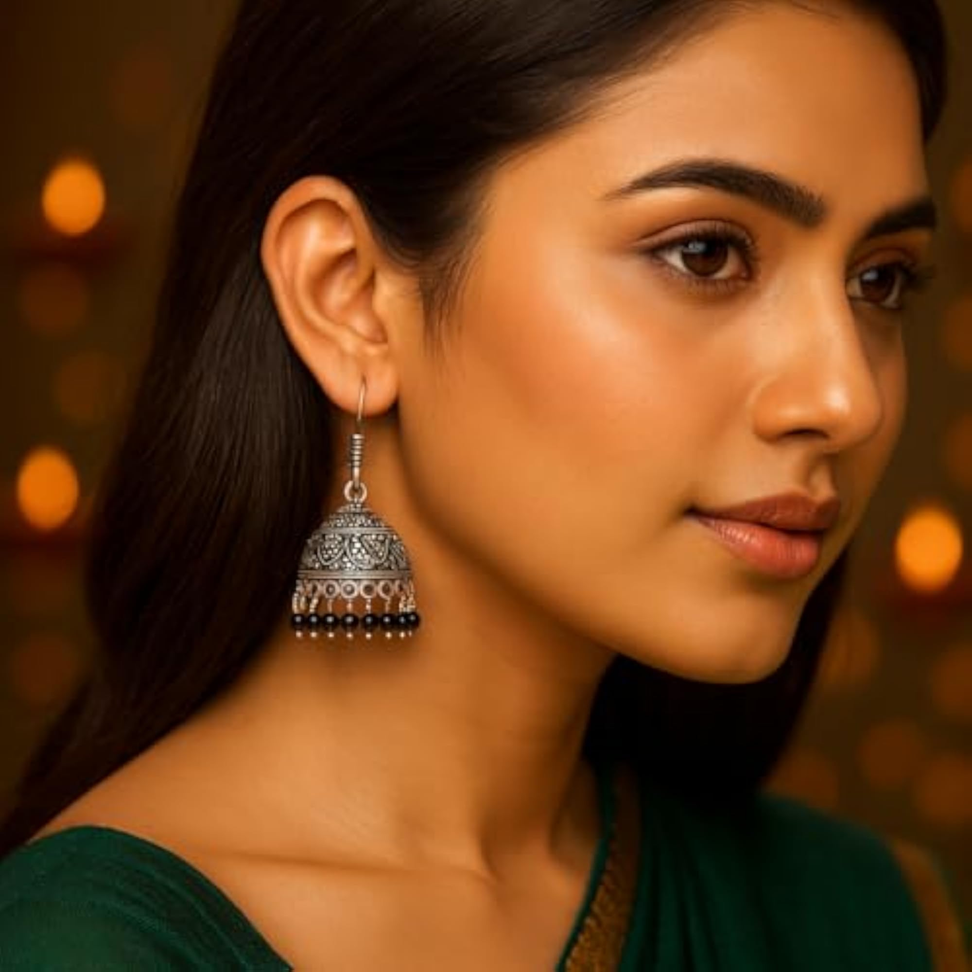 Women's Oxidised Silver Jhumki Earrings with Pearl Drop
