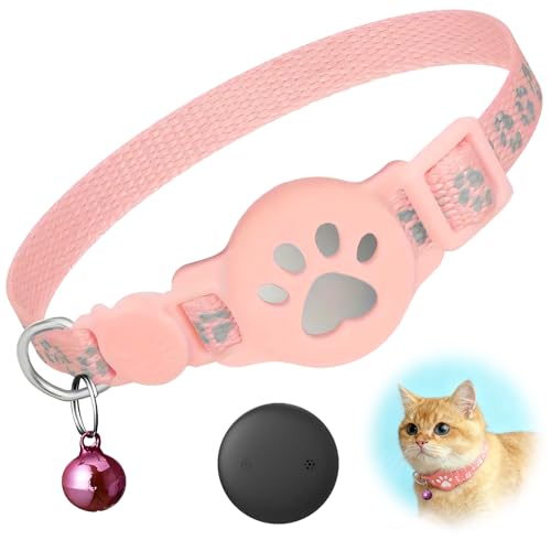Cat Location Tracker with Holder（ios only）, Cat Tracker Collar for Small Cats, Real Time Cat GPS Tracker No Monthly Fee, GPS Cat Tracker Compatible with Apple Airtag Find My