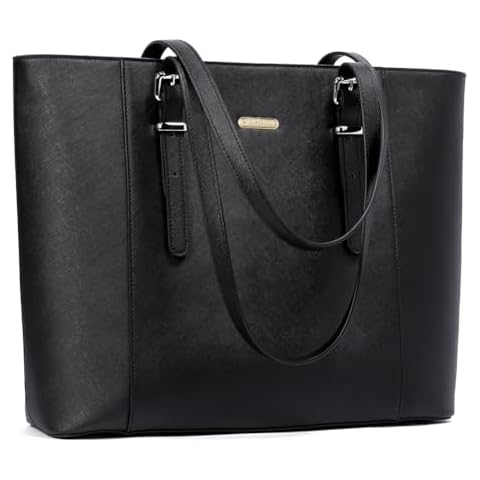 BROMEN Leather Laptop Bag for Women 15.6 inch Computer Office Briefcase Handbag Shoulder Work Tote with Padded Compartment black Cover