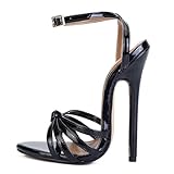 Omeslike Damen 14,5 cm/5,70 IN Sexy High Heels Sandalen für Hochzeitsfeier, Kleid, Stiletto, Nachtclub, Bühnenauftritt, Herren High Heels,Schwarz,45 EU
