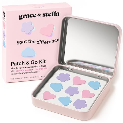 grace & stella Award Winning Cute Pimple Patches for Face - With Mirror Pimple Patch Case - Dermatologist Tested Hydrocolloid Acne Patches for Face - For Breakouts Whiteheads (Pack of 72 MultiShape)