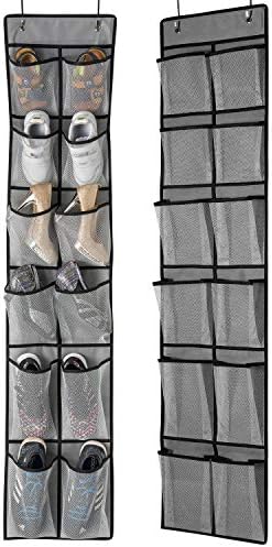 KEEPJOY 24 Pockets Over The Door Shoe Organizer ,Mesh Pockets Hanging Shoe Rack Over Door,Shoe Closet Storage Bag with 4 Hooks Large Size 57.5×12.6inch(Grey-2Pack of 12 Pockets)