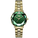 STORM ELEXI Gold Lazer Green Women's Watch with Unique Cut Glass dial and Two-Tone Brushed/Polished Stainless Steel Strap, Water Resistant to 50m