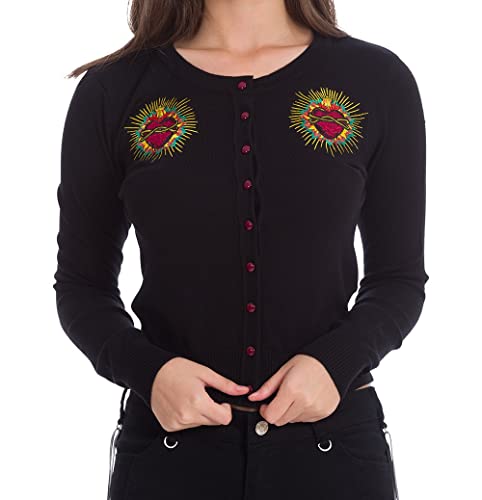 Lost Queen Dark Heart Cardigan Sweater Medium Black