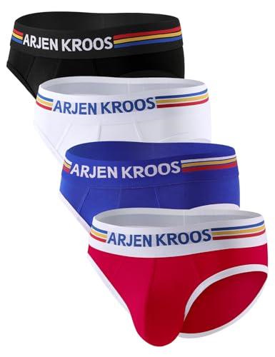 Arjen Kroos Men's Breathable Cotton Briefs Stretch Moisture Wicking Wide Waistband Briefs 4-Pack Underwear
