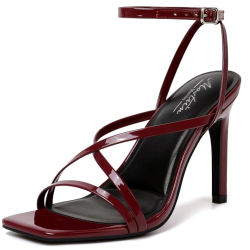 Image of Mostrin Strappy Heels for Women Square Open Toe Lace Up Heeled Sandals Ankle Strap Sexy Stiletto High Heels for Party, Prom, Dating, Wedding