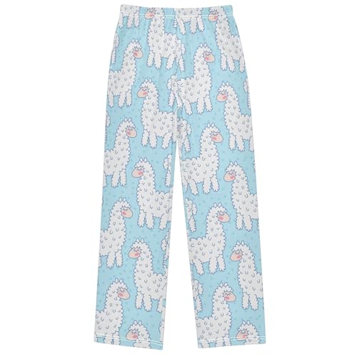 Boy's Pants Cartoon Llama Alpaca Blue Polka Dot Jogger Pants Elastic Long Bottoms Trousers with Pockets 6-14 Years