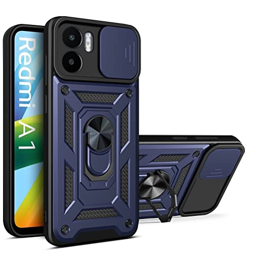 CCSmall Case for Xiaomi Redmi A1 with Slide Camera Cover, Military Grade Drop Protective Phone Cover Case with Ring Kickstand for Xiaomi Redmi A1 SJ Blue