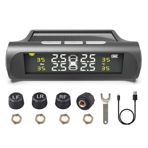MiOYOOW TPMS Système de surveillance de la pression des pneus, système de contrôle de la pression des pneus étanche sans fil écoénergétique, moniteur de pression des pneus solaire pour véhicules