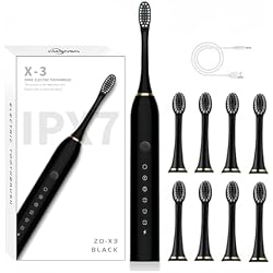 JIMBOBO Electric Toothbrush for Adults and Kids, Sonic Powerd Whitening Toothbrush with 8 Brush Heads, 6 Cleaning Modes, 2 Mins Smart Timer, 42000 VPM, USB Rechargeable, One Charge for 60 Days (Black)
