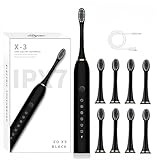 JIMBOBO Electric Toothbrush for Adults and Kids, Sonic Powerd Whitening Toothbrush with 8 Brush Heads, 6 Cleaning Modes, 2 Mins Smart Timer, 42000 VPM, USB Rechargeable, One Charge for 60 Days (Black)