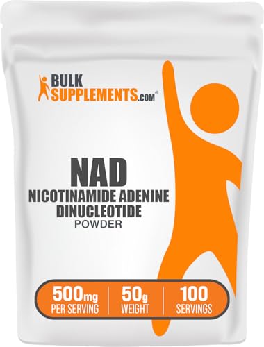 Image of BulkSupplements.com NAD Powder - Nicotinamide Adenine Dinucleotide, NAD Supplement 500mg - for Energy Support, Pure & Gluten Free, 500mg per Serving, 50g (1.8 oz) (Pack of 1)