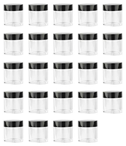 XICHEN (24 piezas) tarros redondos de plástico transparente de 10 g/10 ml con tapas negras