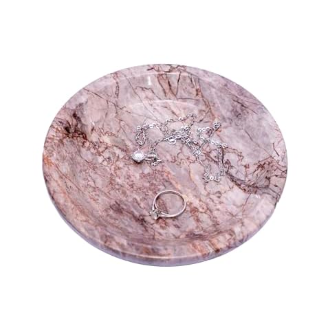 MIDUSO Round Genuine Marble Tray, Stone Decorative Tray, 5.5x5.5x0.8inch, Storage Marble Tray for Jewelry/Ring/Bracelets, Gray-Ruby Veins Cover