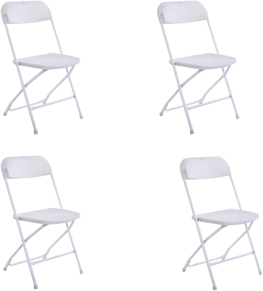 Folding Plastic Chair, Indoor Outdoor Portable Stackable Commercial Seat with Steel Frame 260lb. Capacity for Events Office Wedding Party Picnic Kitchen Dining (White, 4pcs)