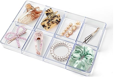 carrotez Small Stackable Jewelry Organizer Tray, 8 Grid, Clear Plastic Drawer Organizer for Makeup...