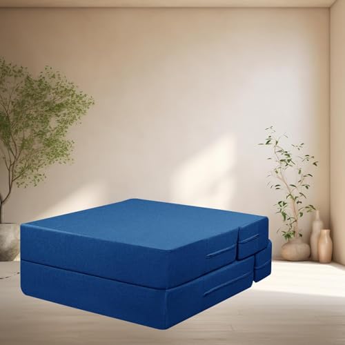 Image of Rosebell - One Seater Sofa Cum Bed, Foldable Sofa Bed 3 X 6 Feet, Jute Fabric- Washable Cover- Including 1 Cushion Perfect for Home & Office - Blue-Color