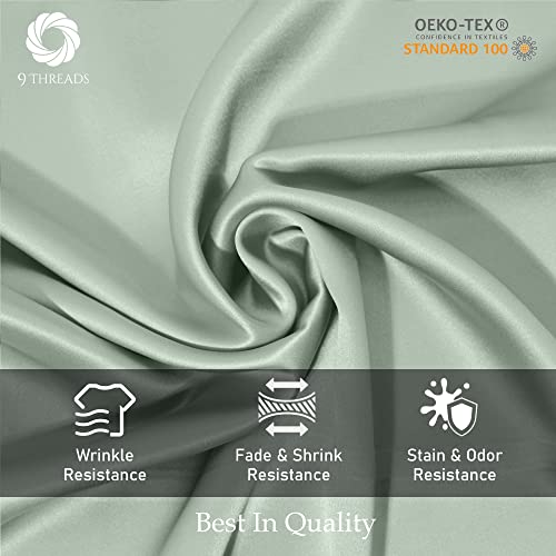 9Threads 400 Thread Count 100% Cotton Sateen Bed Sheets Deep Pocket, Cotton Bedsheets Crisp Cool And Strong Bed Linen (Light Green, Queen) #TOP6
