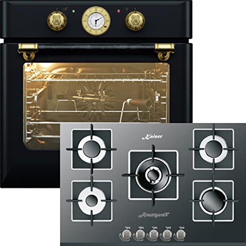 Kaiser Herdset Einbaubackofen EH 6432 BE + KCG 8382, Retro Einbau Backofen Elektro, Autark, 68 L, Drehspieß, 10…