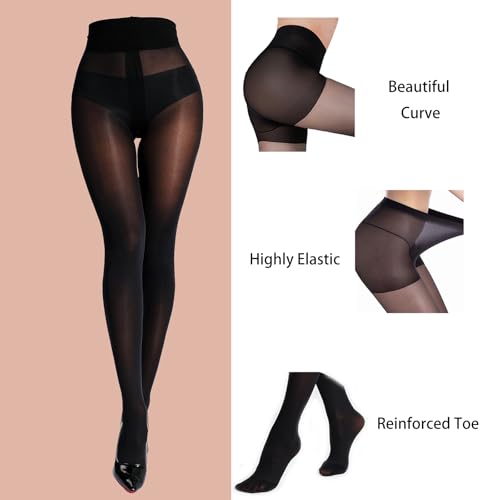 2 Pairs Black Sheer Tights for Women Butt - lifting Nylon Pantyhose 15D Breathable Women's Panty Hose(M/L)3