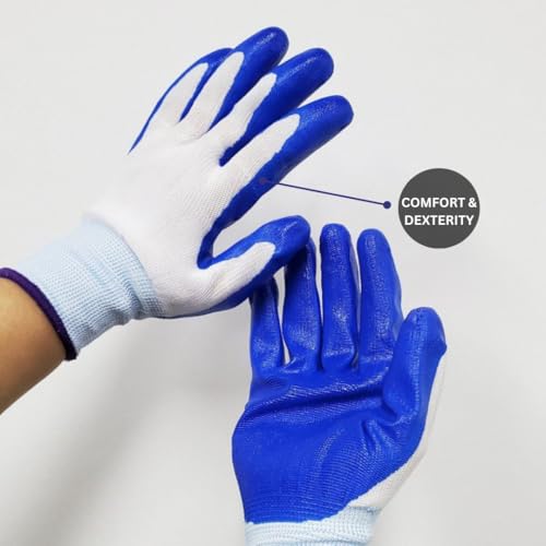 Image of Multipurpose Nylon Anti Cut PU Nitrile Coating Work Safety Gloves, Hand & Fingers, Gardening, Mechanical, Construction, Industrial Working, Agriculture & Automotive (BLUEWHITE-5PAIR)