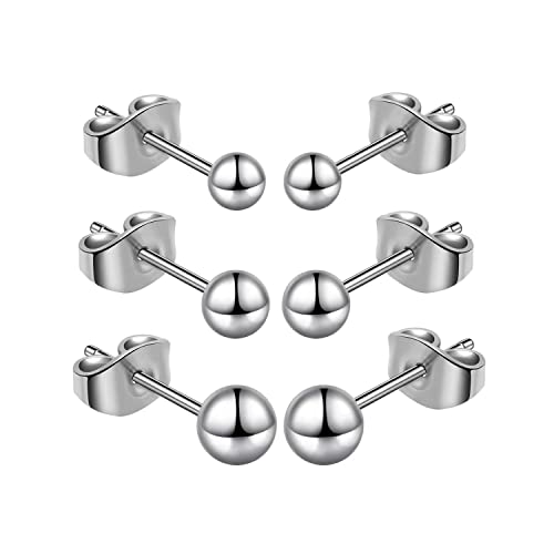 Titanium Ball Earrings Hypoallergenic Studs for Women Men Sensitive Ears Black 3mm 4mm 5mm Titanium Backs