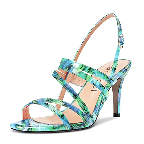Aachcol Femmes Sandales Plate-forme Ouvert Bout Lanières Cheville Slingback Aiguille Haut High Talon Heel Dress Chaussures Escarpins Mariage Vernis Multicolore G 6.5 CM 45 EU Cover