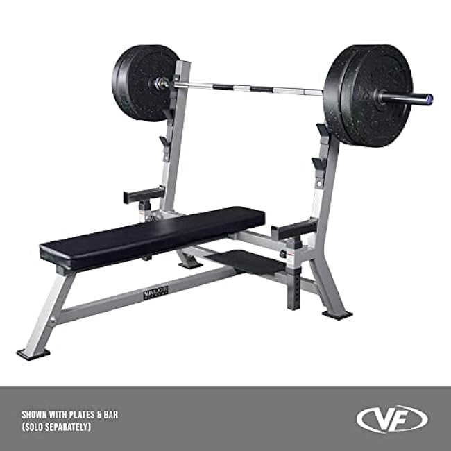Valor Fitness Olympic Bench Press Station with Squat Rack ¨C Adjustable Spotter Arms, Safety Catch, and Plate Storage ¨C 500 lb Capacity for Home Gym Strength Training