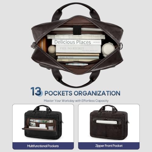 Image of RAINSMORE Messenger Bag For Men 16 Inch Laptop Bag Waterproof PU Leather Briefcase Large Capacity Vintage Satchel Computer for Office Work Business Travel, Coffee