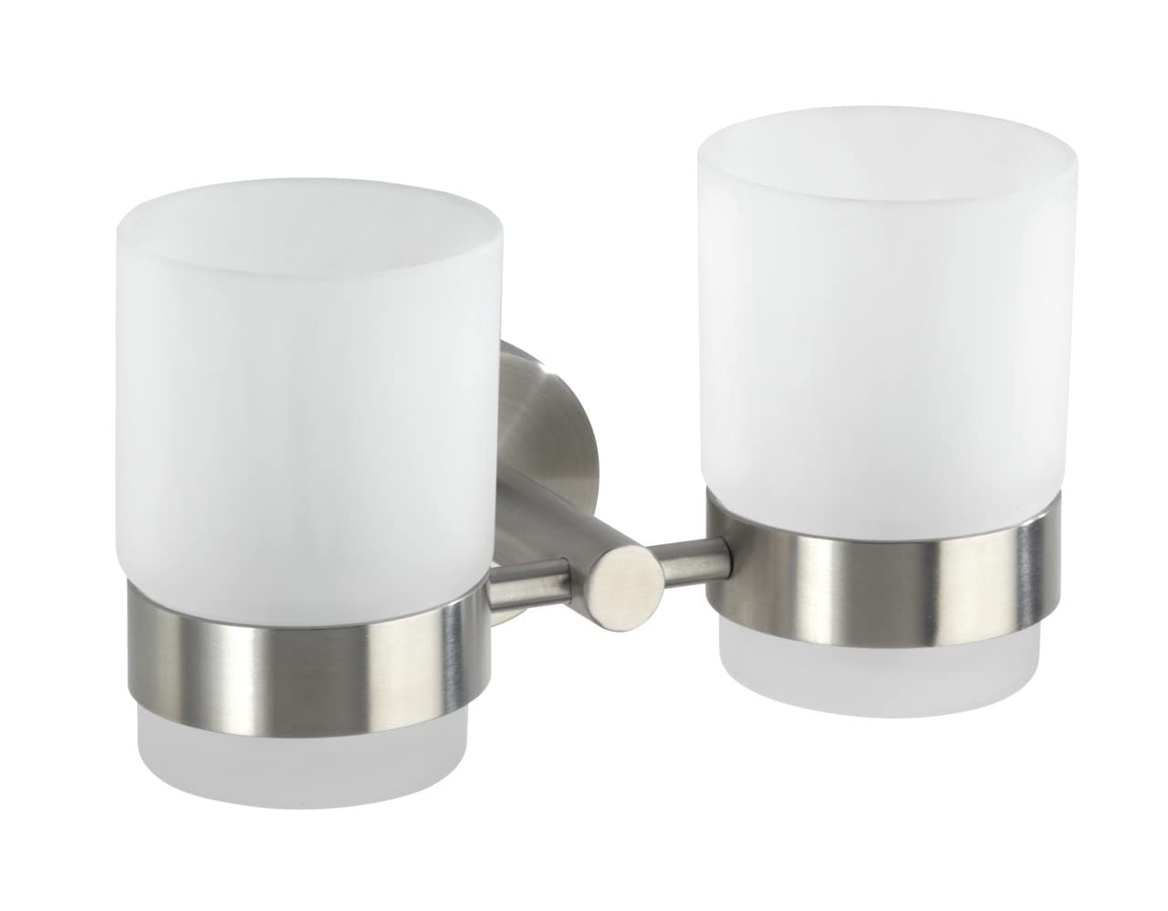 WENKO 19638100 Bicchiere portaspazzolini con supporto Duo Bosio satinato, Acciaio inossidabile, 17.5 x 9.5 x 9 cm, Opaco