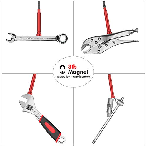 Housolution Outil de Ramassage Magnétique Ramasseur 4 Girffes, Pliable Souple avec Bulles LED, Assistance Longue Portée Flexible pour Ramasser Petits Déchets/Évier - Rouge – Image 4