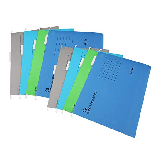 Carpetas colgantes para archivos, 8 unidades, A4 para organización de archivos de oficina (azul, verde, gris, azul claro)